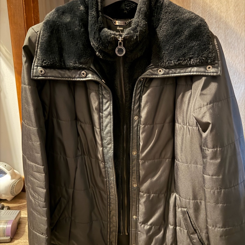 Dennis Basso Charcoal Puffer Jacket with Plush Collar